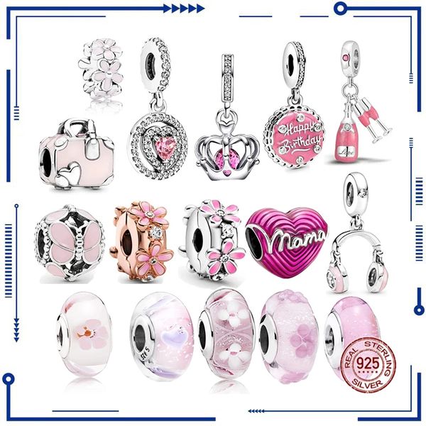 925 Silber Rosa Serie Daisy Space Bead Clip und Murano Glas Charm Perlen Geeignet für Frauen PAN Armband Original Schmuck Kostenloser Versand