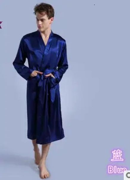 1 шт./лот, длинный халат из искусственного шелка, мягкий домашний халат, большие размеры, S-XXL, ночная рубашка для мужчин, кимоно, однотонные халаты, мужские атласные пижамы 240108