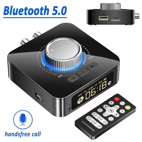 Connettori Bluetooth 5.0 Ricevitore Trasmettitore Stereo AUX Jack da 3,5 mm RCA Chiamata in vivavoce TF UDisk Riproduci adattatore audio wireless per TV PC Auto