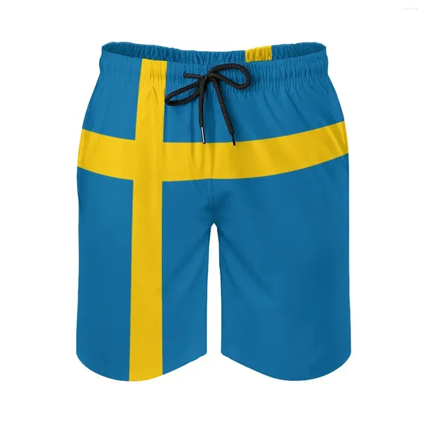 Shorts masculinos anime praia calças suécia bandeira solta estiramento qualidade superior havaí correndo cordão ajustável respirável secagem rápida