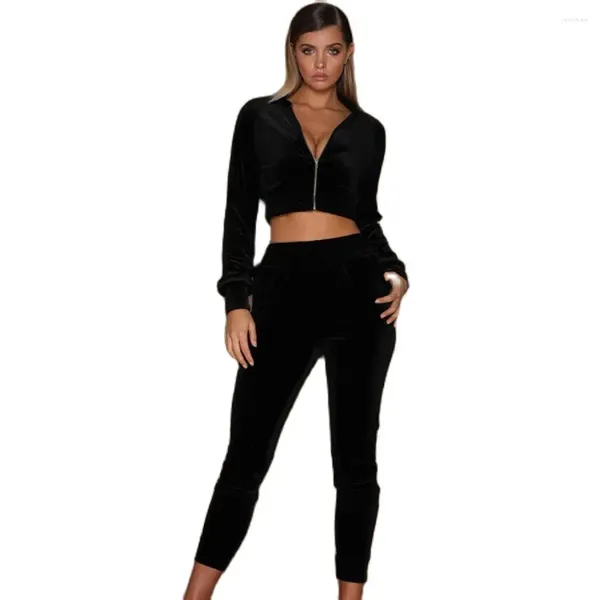 Calças femininas de duas peças atacado mulheres tops de treino para conjuntos de yoga roupas 2 conjunto zip up top sexy magro track terno sportswear sweatshirts