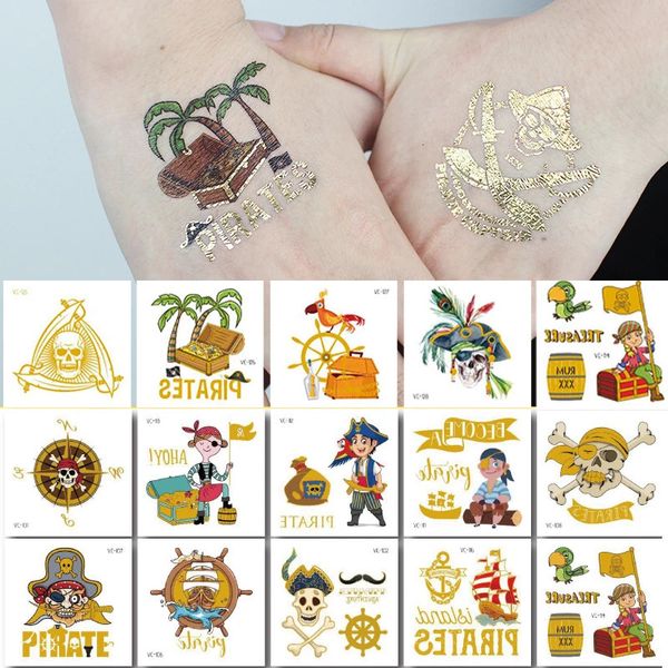 28 fogli oro metallizzato modello tatuaggio temporaneo scintillante abbronzante bambino adesivo corpo tatoo per bambini bambini tatuaggi 240108