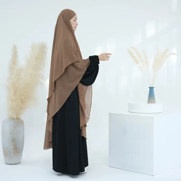 Roupas étnicas Extra Longo Khimar Duas Camadas Chiffon Muçulmano Niqab Lenço Oração Lenços Dubai Turco Islâmico Hijabs Ramadan 2024