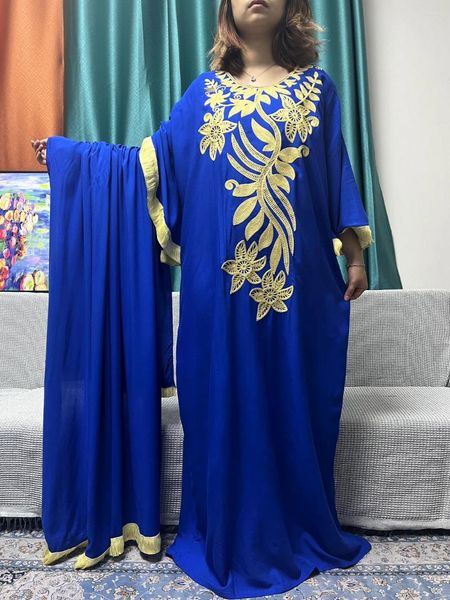 Roupas étnicas Muçulmanas Abayas para Mulheres Puro Algodão Apliques Borlas Soltas Femme Robe Ramadan Oração Vestuário Islam Africano com Xale