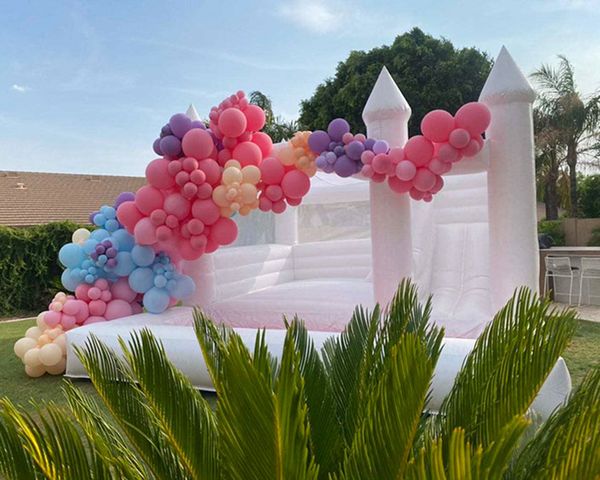 wholesale Maglione in PVC Matrimonio gonfiabile Combinazione di rimbalzo bianco Castello Con scivolo e vasca per palline Letto da salto Castello gonfiabile buttafuori rosa Casa moonwalk