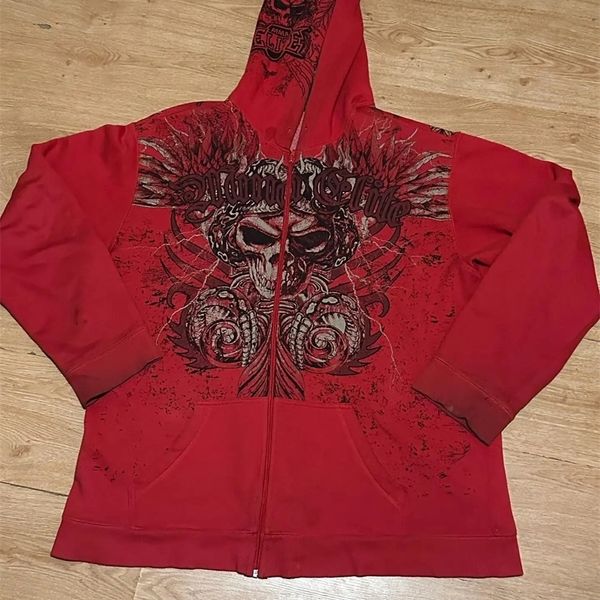 Y2k Hoodie Gothic Red Skull Muster Druck Hip Hop Casual Sweatshirt Verkauf Persönlichkeit Retro Hoodies Frauen Männer Streetwear 240106