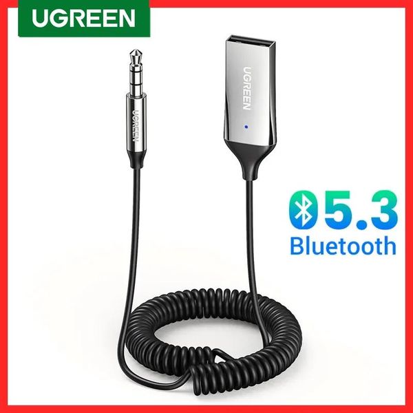 Konektörler Ugreen Bluetooth Ses Alıcı Araç Adaptörü USB Kablosuz Araç USB - 3.5mm Jack Mic Handfree Bluetooth 5.3 Araba Aksesuarları için