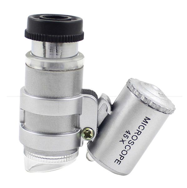 Mini microscopio portatile orientabile 45x con 2 LED Mini lente d'ingrandimento Microscopio con funzione controllo banconote mini microscopio FAST 4778679