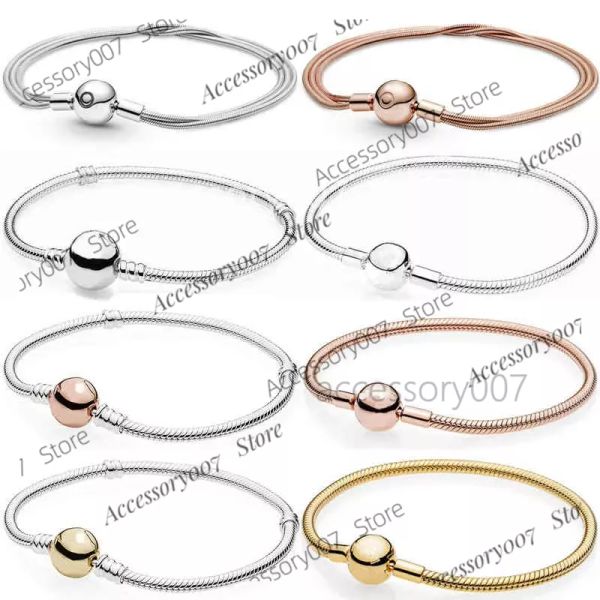 gioielli firmati Rose Moments Multi tre sottili catene a forma di serpente Bracciale con chiusura circolare Fit 925 Sterling Silver Bead Charm Moda Gioielli fai da te