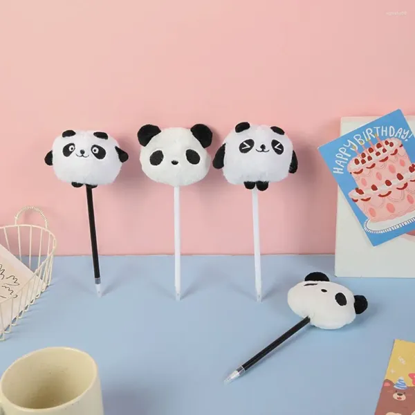 Bonito dos desenhos animados panda papelaria pompom gel caneta de pelúcia escola material de escritório kawaii presentes criativos para meninas presente ferramentas de escrita