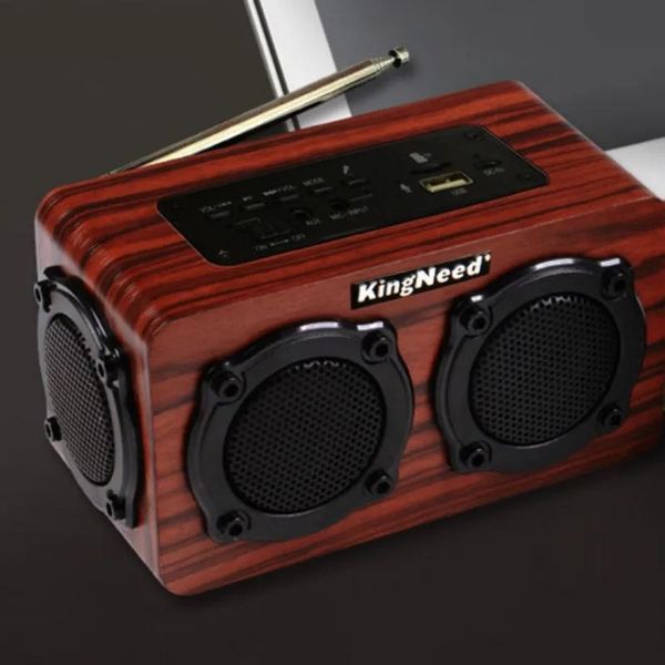 Alto-falantes KingNeed Vintage Wood Wireless Bluetooth Speaker Multifuncional Mini Bluetooth PortSubwoofer Home Theater Sound System