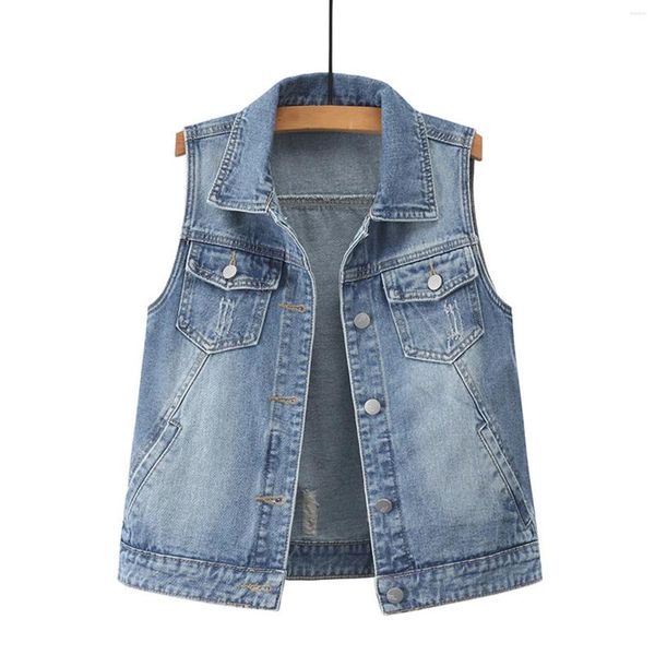 Coletes femininas Women'sDenim Vest Mid Short Jean Sem Mangas Jaquetas Angustiadas Algodão Mulheres Jaqueta de Couro 5x