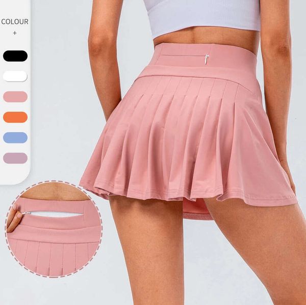 LL Women Sport Yoga Skirts Running Shorts Solid Color Pleated Tennis Golf Skirt Anti Exposure Fitness Short Skirt 46365