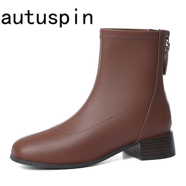 AUTUSPIN 4 cm Tacchi Spessi Stivali da Donna Moda Ufficio da Donna in Pelle Chelsea Boot Décolleté Autunno Inverno Caldo Velluto con Cerniera Scarpe 240108