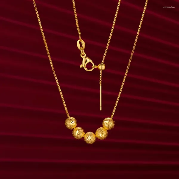 Ciondoli 24k Puro Oro Giallo Colore Smerigliato Perline Fortunate Collane Per Le Donne Ragazza D'oro Chocker Catena di Nozze Gioielleria Raffinata Regali Non sbiadiscono