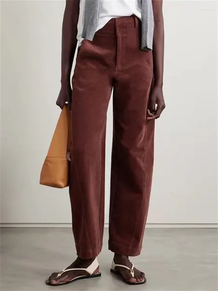 Pantaloni da donna Pantaloni da donna in velluto a coste di cotone a vita alta con cucitura attorcigliata curva Pantaloni a gamba larga casual da donna autunno e inverno con cerniera