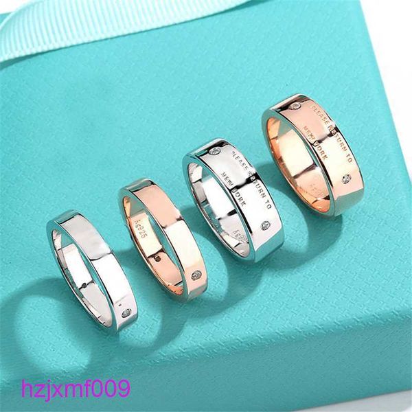 Npgs Designer Tiffanset Bandringe t Home Precision Edition Sterling Silber Roségold Klassischer Drei-Diamant-Ring für weibliche Paare Breiter und schmaler Wert