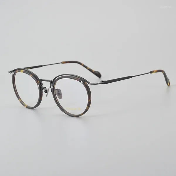 Montature per occhiali da sole Original Designer Brand Rotondo Tartaruga Occhiali per sopracciglia Montatura YY036 Per uomo Retro Hand Craft Occhiali da vista in titanio Donna