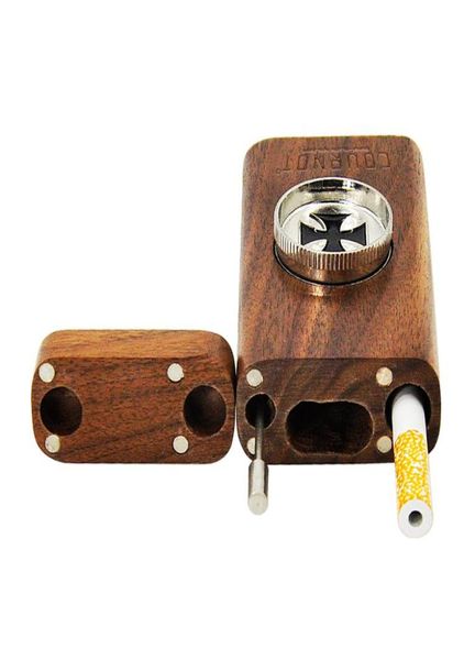 Kit de fumaça de tabaco de madeira natural inteira 96mm com mini moedor de tubo de metal limpador de cerâmica um rebatedor 3 em 1 dugout2285859