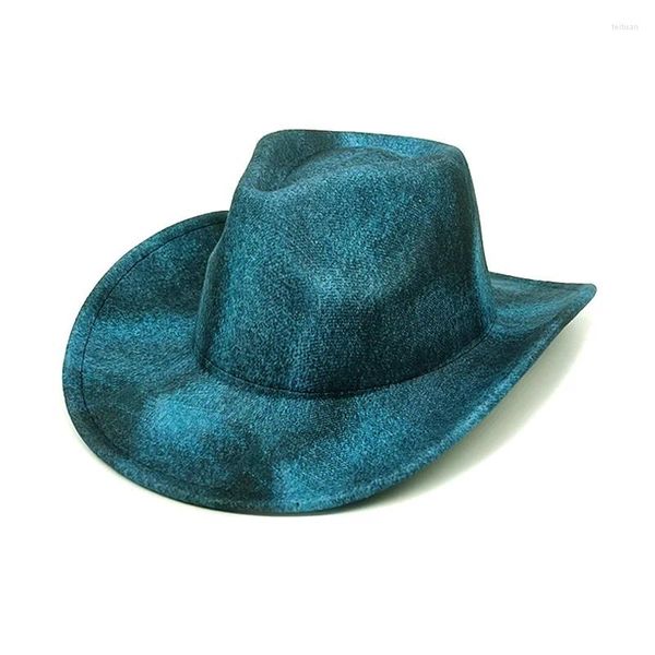 Berets unisex azul cowboy chapéu viagem ao ar livre top homens macio ocidental cowgirl para praia boné headwear