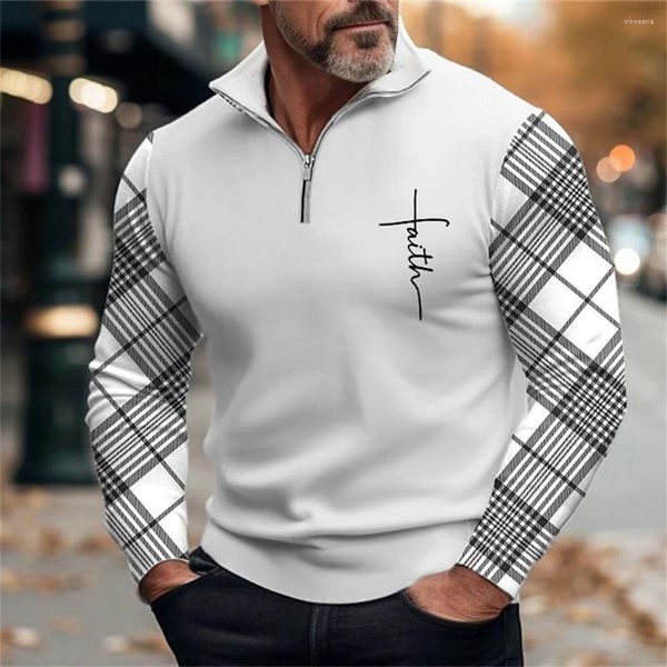 Felpe con cappuccio da uomo cerniera vintage per uomo maniche lunghe scozzesi 3d felpe con stampa di lettere di Gesù abbigliamento pullover oversize ampio