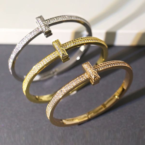 Bracciale a 3 colori Bracciale rigido placcato oro 18k braccialetti di lusso da donna con braccialetto versatile in pietra senza braccialetti in pietra gioielli in argento braccialetto in oro rosa set regalo