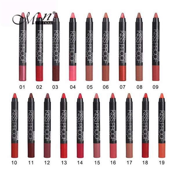 Set 19 pz/lotto Menow Trucco Opaco Bacio Prova Rossetto Effetto di Lunga Durata Cipriato Morbido Impermeabile Rossetti Opachi Matita Labbra Pastello