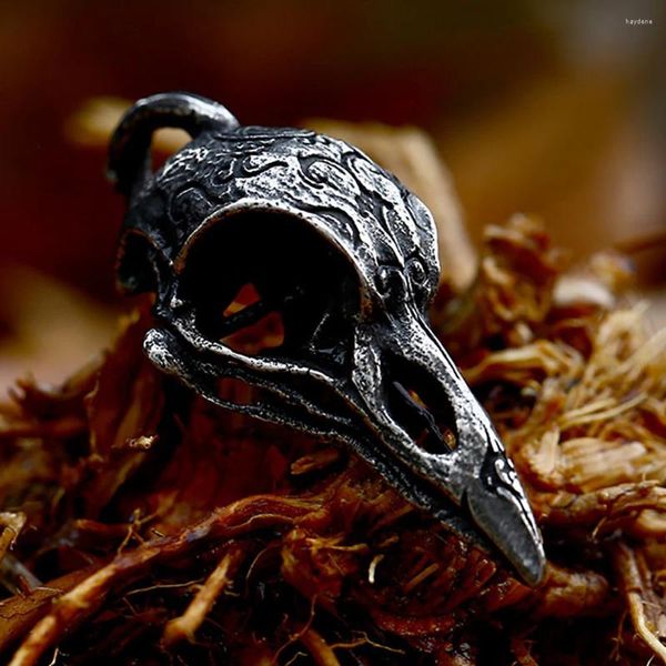 Anhänger Halsketten Vintage Viking Black Crow Schädel Für Männer Jungen 316L Edelstahl Nordic Amulett Halskette Punk Schmuck Geschenk Drop