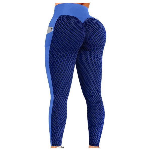 Leggings tascabili anticellulite Donna Push Up a nido d'ape Butt Lift Collant sexy Allenamento Fitness Yoga Vita alta increspato