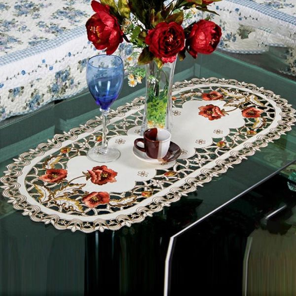 Tovaglia di pizzo ovale ricamata vintage tovaglia floreale/tappetino per matrimoni, eventi, decorazioni per la casa, 40x85 cm