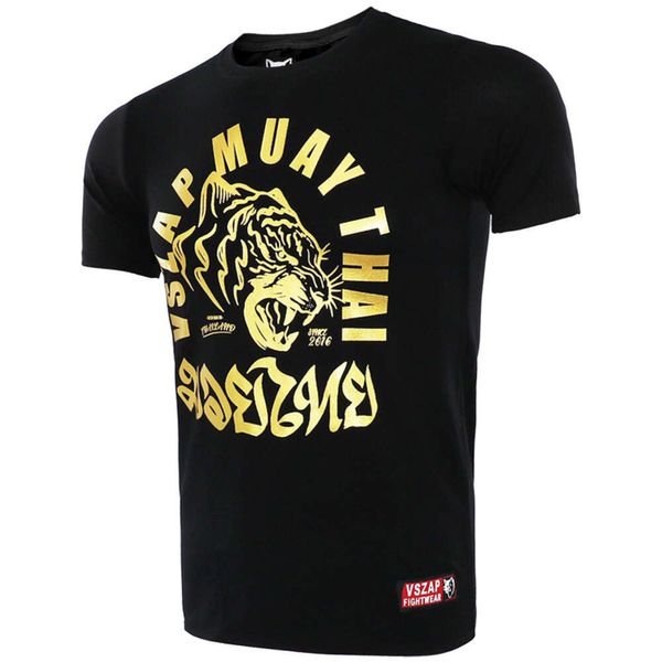 Vszap Golden Tiger MMA Fighting Puro Cotone Boxing T-shirt Stampata Oro a Maniche Corte Fiess Allenamento e Tempo Libero