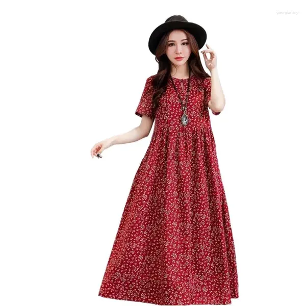 Vestidos de festa verão vintage flok estilo vestido longo solto algodão linho impressão floral a linha moda casual tornozelo comprimento magro