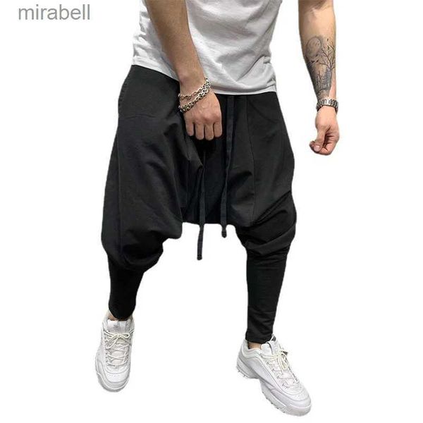 Calças masculinas Calças masculinas Nova tendência hip-hop calças soltas cor sólida pequenos pés streetwear esportes casuais harem calças comprimento total yq240108