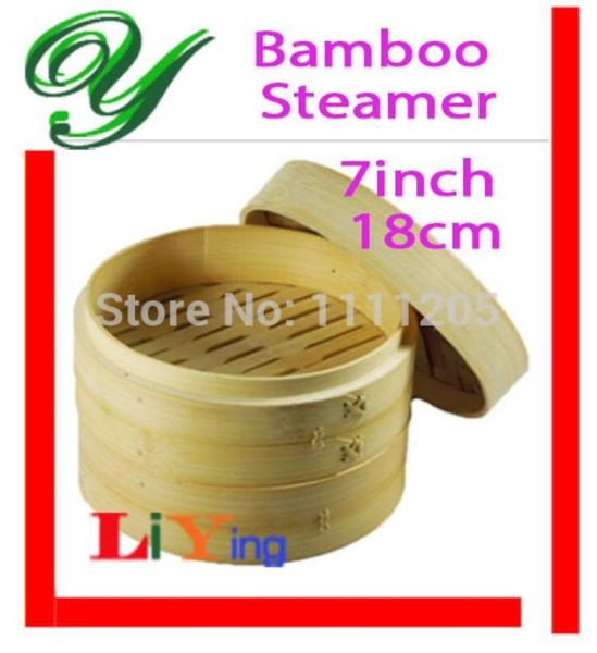 WholeBamboo Set di cestelli per cottura a vapore per coperchio 7 pollici 18 cm beige Fornello di riso Pasta pesce Strumenti di cottura sani Piatti per la colazione co7616507