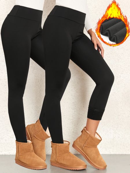 2PCS Warm Winter Leggins Damen Gym Schwarz Samt Leggings Hohe