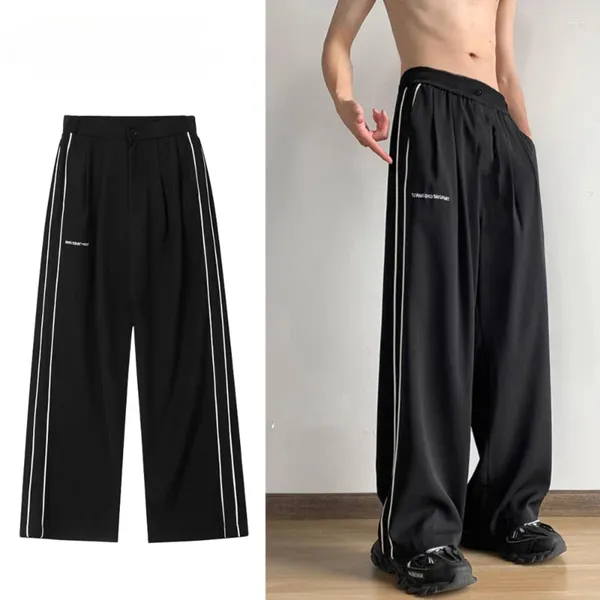 Calças masculinas roupas verão listrado sweatpants pista baggy larga jogging calças de carga homens techwear 2024