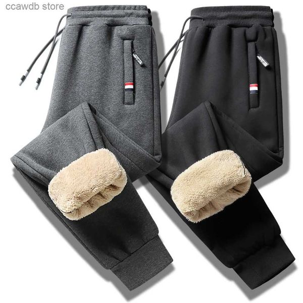 Calças masculinas inverno lambswool calças quentes de lã grossa calças térmicas homens fitness jogging calças com cordão masculino moletom t240108