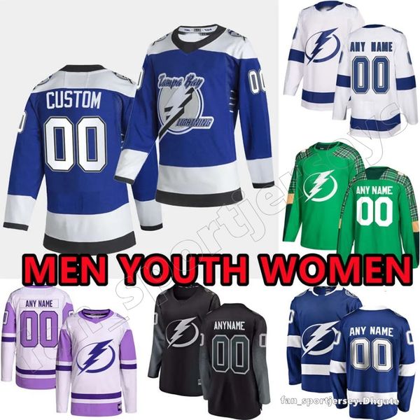 Benutzerdefinierte Hockey Tampa Trikots Bay Mens Lightning 81 Erik Cernak 28 Ian Cole 79 Ross Colton 1 Brian Elliott 23 Mikey Eyssimont 7 Haydn Fleury Brandon Hagel Tanner Jeannot