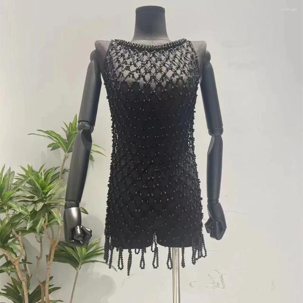 Vestidos casuais lindo embelezado franjas mini vestido glam mulheres pérolas magro festa de aniversário outfits