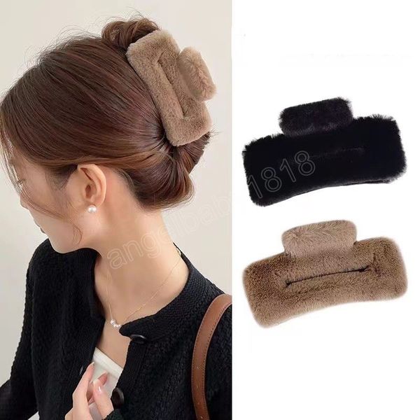 New 11.5cm Winter Faux Fur Hair Claw Elegant Acrylic Hairpins Plush Hair Clip Barrette Crab Headwear for Women Girls Hair Accessories