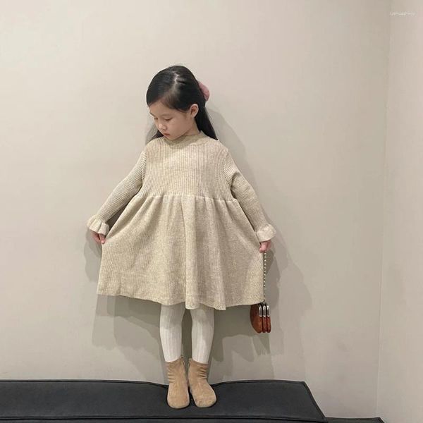 Mädchen Kleider Kinder Süße Pullover Kleid Kleinkind Baby Einfache Mode Volle Ärmel Solide Innen Gestrickte Prinzessin