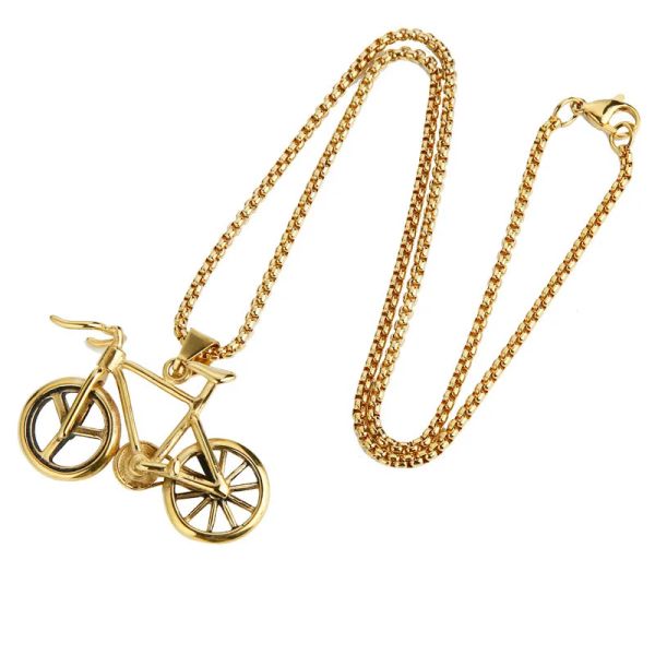 Gioielli Collana con ciondolo bicicletta color oro per uomo/donna Collane lunghe con ciondolo bici in oro giallo 14k Gioielli sportivi rock