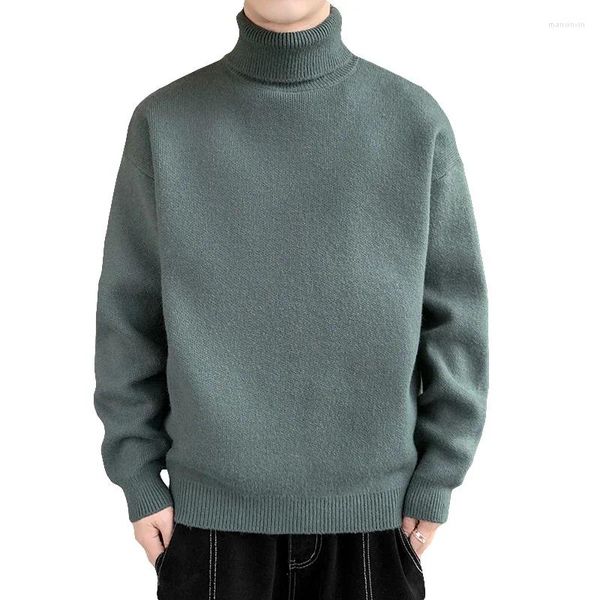 Camisolas masculinas 2024 homens outono inverno cor sólida grossa camisola de malha manga longa gola alta pulôver masculino quente alto pescoço malhas M-3XL