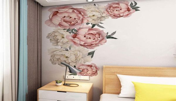 Pfingstrosen-Blumen-Wandaufkleber, selbstklebend, Flora-Wandkunst, Aquarell, für Wohnzimmer, Schlafzimmer, Heimdekoration 1088983