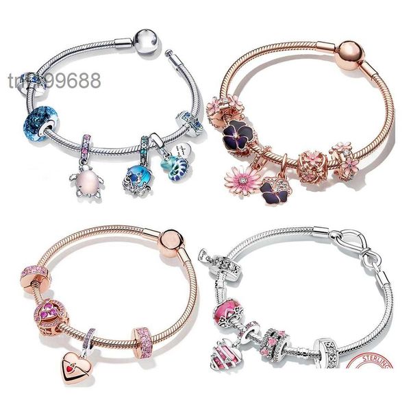 Armbänder 925 Sterling Silber Armband Romantische Rosa Luftballon Herz Reisepass Mädchen Schmuck Modeaccessoires Dhi3p QVFQ