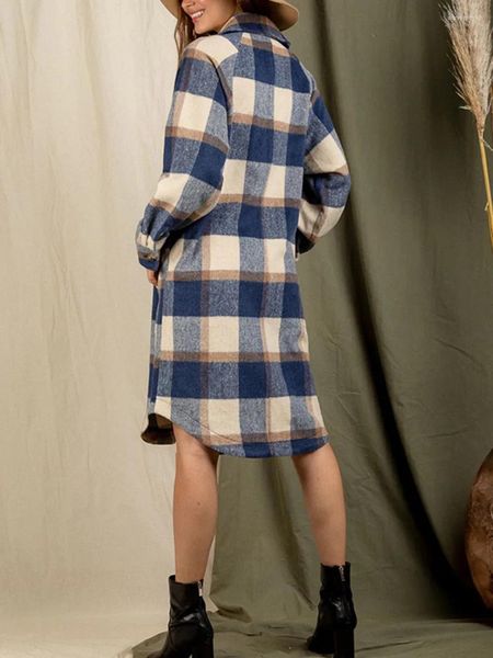 Damenjacken Damen Vintage Plaid Übergroßer Mantel mit Reverskragen Langarm Wolljacke für einen lässigen und schicken Look