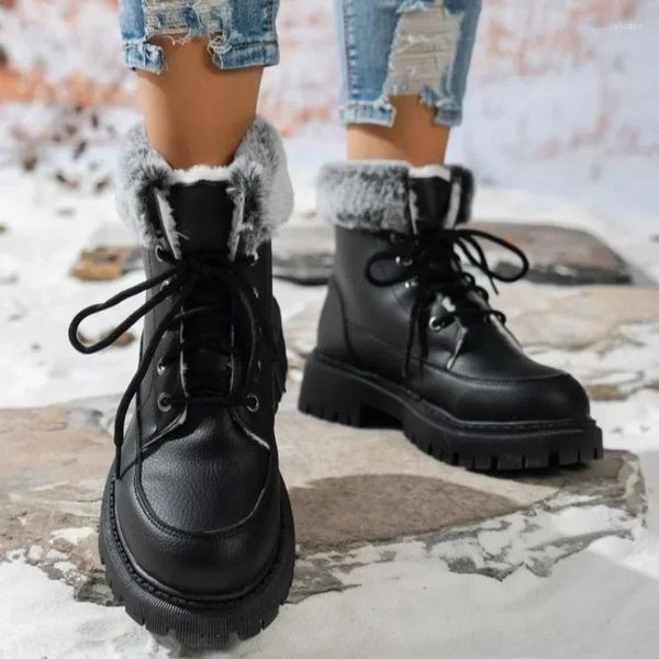 Bot ayakkabılar için kadınlar için Kış Peluş Pleece Sıcaklık Yuvarlak Toe Kısa Namlu Tıknaz Topuklar Artı Boyut