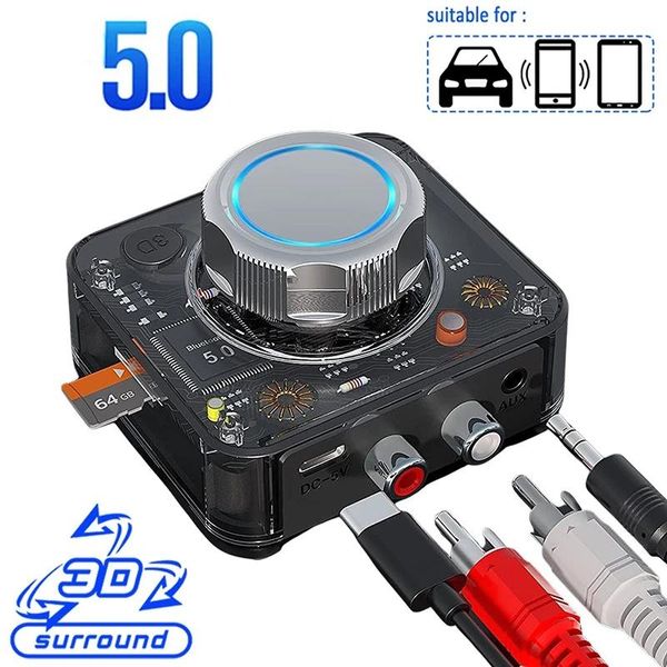 Lautsprecher Bluetooth 5.0 Audioempfänger 3D-Stereo-Musik-Wireless-Adapter TF-Karte Rca 3,5 mm 3,5 Aux-Buchse für Car Kit Kabelgebundener Lautsprecher