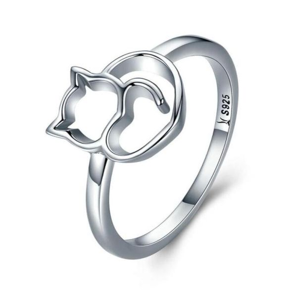 Anello in argento sterling 925 con design simpatico gatto per le donne, gioielli, fascia per dito, taglia 6810553178426020
