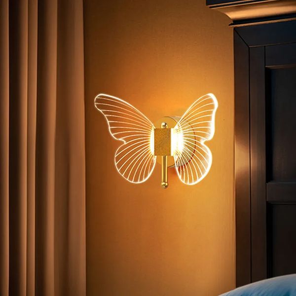Светодиодный настенный светильник с бабочкой, внутреннее освещение, домашняя спальня, прикроватная тумбочка, украшение гостиной, скандинавский интерьер, бра 240108